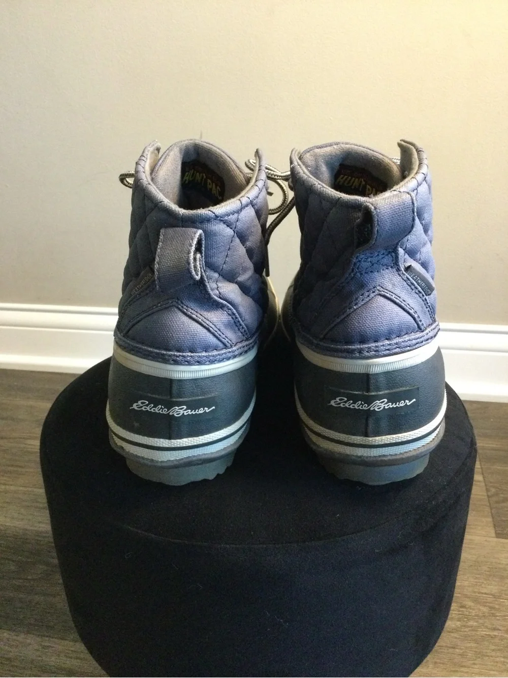 Eddie Bauer Navy and Gray Quilted Waterproof Duck Boots